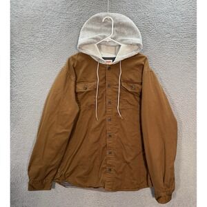 Wrangler Shirt Adult XL Brown Hooded Shacket Lined Workwear Chore Barn Mens